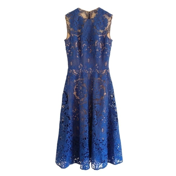 Dress The Population NWT Sleeveless Blue Lace Fit & Flare Midi Dress XS - Picture 1 of 10